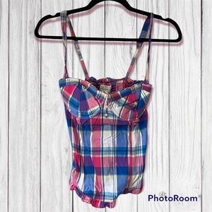 Abercrombie and Fitch blue and pink plaid tank top
